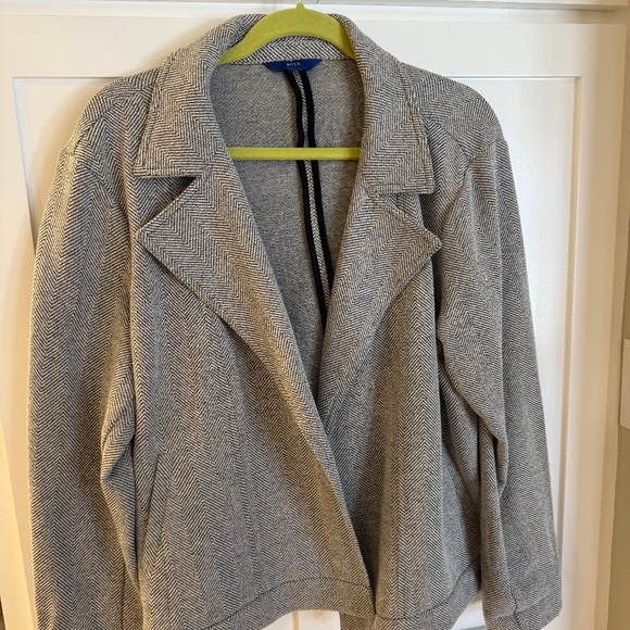 WOMENS BLACK/GRAY HERRINGBONE KNIT JACKET W/POCKETS SIZE XXL - Picture 1 of 5